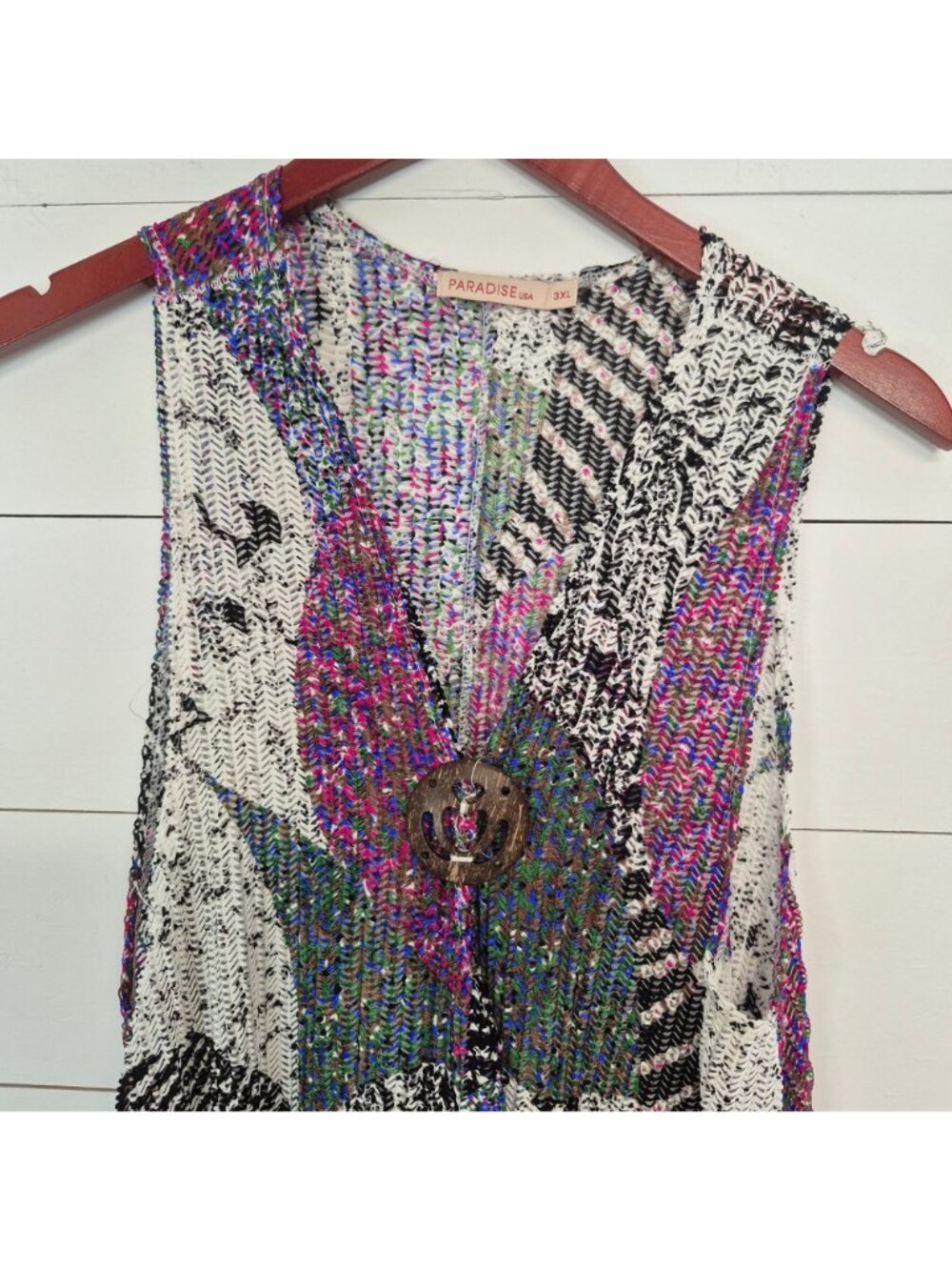 Paradise USA Colorful Boho Sleeveless Cover-up With Wooden Accent 3XL - Picture 2 of 8